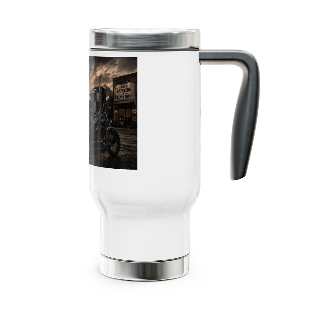 Blacktop Life Coffee Co. 14oz Stainless Travel Mug with Handle - Truckers' Sunset Design