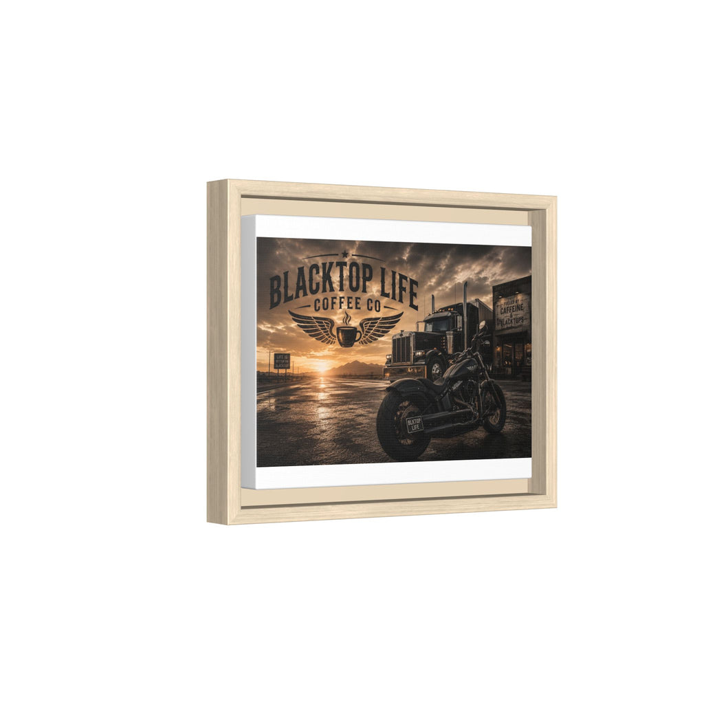 Blacktop Life Coffee Co. Matte Canvas Print — Framed Wall Art for Motorcycle & Trucker Decor