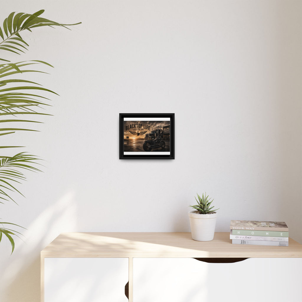 Blacktop Life Coffee Co. Matte Canvas Print — Framed Wall Art for Motorcycle & Trucker Decor